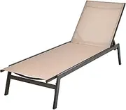 Giantex Chaise Lounge Chair Patio Chaise Lounger with 6-Postion Adjustable Backrest and Breathable Fabric, Outdoor Recliner for Patio, Poolside, Backyard and Garden (1, Beige)