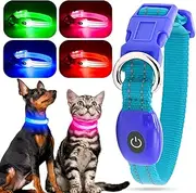 Light up Puppy Collars- Rechargeable Lightweight LED Cat Collar, Durable Cat Collar Light, Adjustable Reflective Puppy LED Collar Safety Warning for Cats & Small Dogs Night Walking (Blue)