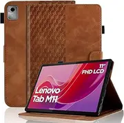 Case for Lenovo Tab M11 11 Inch 2024 (TB-330fu/TB-331fc) -[Auto Wake/Sleep] Embossed PU Leather Flip Folio Tablet Case with Multi-Angle Viewing Stand Cover, Card Slot - Brown