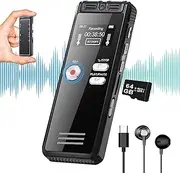 64GB Digital Voice Activated Recorder with Playback - 4552 Hours Audio Recording Device, 3072Kpbs HD Dual MIC Tape Recorder Device for Lecture A-B Repeat, MP3 Player,【64GB TF Card Included】