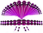 [vogem] 36-Piece Ear Taper Set, 1-10 mm/14G-00G Ear Gauges Expander Set, Acrylic Tapers and Plugs, Body Piercing Jewellery Set for Women and Men (Purple), 0, Acrylic ear stretcher set, No Gemstone