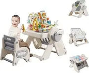 8 in1 Kids Activity Table Toddlers Baby Folding Table and Chairs Building Block Table for Building Block Wall Bookshelf, Drawing Board,ect (Without Building Blocks, Graffiti Pen, Magnet Letters)