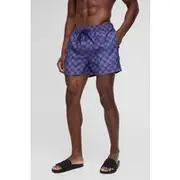 Mens Navy Short Length Checkerboard Swim Short