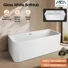 Back To Wall Rectangle Acrylic Bathtub Gloss White Spa Bath Tub w/ Pop up Waste