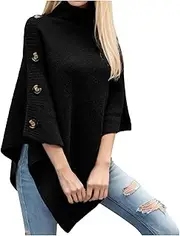[Generic] Women's Oversized Sweaters Cape Tops 2024 Fashion Solid Turtleneck Knitted Ponchos Sweater Casual Trendy Loose Pullover