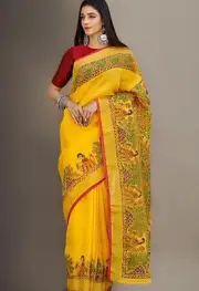 C J Enterprise Women’s Pure Soft Cotton Saree Linen Silk Sarees With Blouse pc