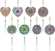 AFUNTA 8 Pieces Diamond Art Paintings Suncatcher Kits 5D Diamond Art Paintings Double Sided Wind Chime Keychain DIY Diamond Art Kit for Home Garden