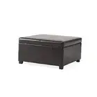 Living Berkeley Brown Leather Square Storage Ottoman, Espresso