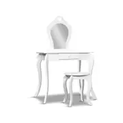 Kids Vanity Dressing Table Stool Set Mirror & Drawer - White