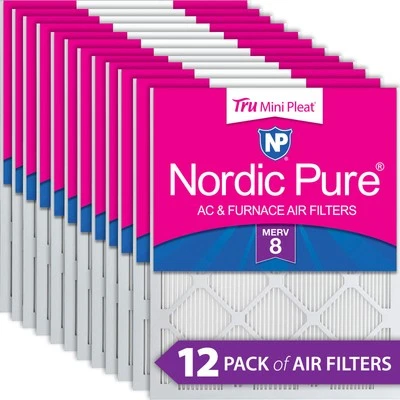 12x18x1 Nordic Pure Tru Mini Pleat MERV 8 AC Furnace Air Filters 12 Pack