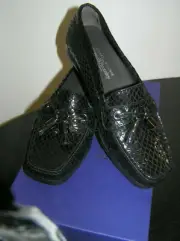 E STUART WEITZMAN RUSSELL & BROMLEY BLACK PRINT SNAKE LOAFER SLIP ON SHOES 4.5uk