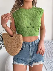 Feather Hollow out Sleeveless Knit Top for Women