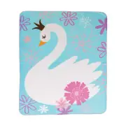 NEW White Swan Goose Princess Floral Fleece Throw Blanket teal 50 x 60 inches