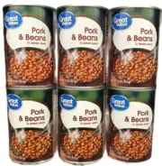 6 CANS Great Value Pork & Beans in Tomato Sauce 15 oz Can Vegetable