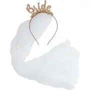 Rose Gold Glitter Bride Headband with Veil