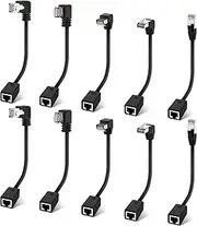 Cat 6 Ethernet Extension Cable 10 Pack，Multiple Angles（UP/Down/Left/Right/Straight）, Cat6 RJ45 Network LAN Patch Cord Adapter, FTP Shielded Male to Female Connector, Supports CAT5E/CAT5-1 Feet