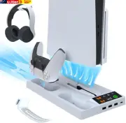 Vertical PS5 Slim Cooling Station with Dual PS5 Controller Charger, Multifunctio