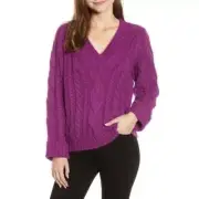 Rebecca Minkoff Maxine Purple Oversized Cable Knit Mohair Wool Sweater Medium