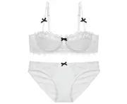 Women's 2 Piece Sexy Lace Bra And Panty Set Floral Lace Bra Set With Underwire Half Bra-white