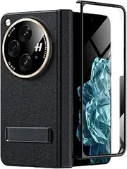 [Miimall] Compatible with OnePlus Open Case, [Hinge Protection] [Built-in HD Screen Protector] [Kickstand] [Camera Lens Cover], PU Leather All-Inclusive Shockproof Hinge Cover for OnePlus Open-Black