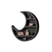 Wood Moon Crescent WALL HANGING SHELF finish BLACK, Statue & Stone Not Included