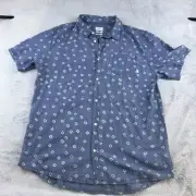 Quicksilver Short Sleeve Shirt Mens XL Blue White Allover Pattern Regular Fit
