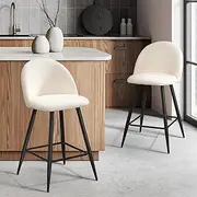 [OIKITURE] 2PC Bar Stools, Bar Stool Set of 2 with Sherpa Boucle Fabric Upholstered, Bar Stools Kitchen Counter in 58cm Seat Height Floor for Home Bar Outdoor Indoor, White & Black
