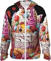 [RLDOBOFE] Women's UPF 50+ Sun Protection Hoodie Lightweight Jackets Shirt Candy and ice cream Long Sleeve Sun Shirts