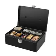 Cash Box with Money Tray and Lock - Metal Money Box for Cash Storage with Sec...