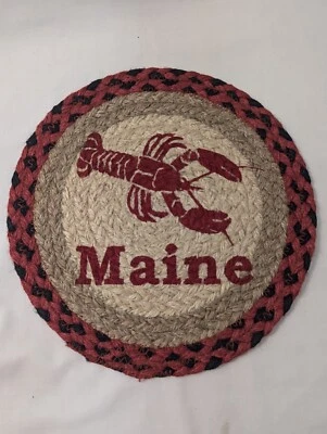 Earth Rug Trivet Lobster Maine 10" Round 100% Natural Jute Red Black Earthrug
