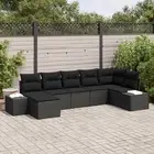 Garden Sofa Set Set of 7 Black Poly Rattan Polyester Cushions vidaXL