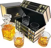 BENESSARI Whiskey Decanter Gift Set - Fake Book Tantalus Bourbon Cocktail Glasses Set of 4, Crystal Scotch Whiskey Glasses, Old Fashioned Liquor Men Gift, Bar, Kitchen Decor, Whisky Glass Sets