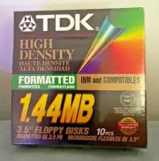 SEALED 10 Pack TDK High Density 3.5 inches 1.44 MB Formatted Floppy Disks