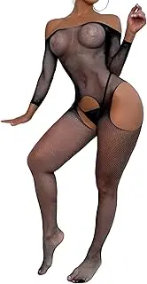 [WDIRARA] Women's Mesh Bodystocking Off The Shoulder Fishnet Bodysuit Tights Lingerie