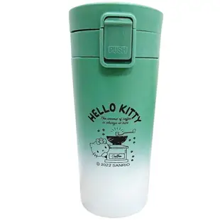小禮堂 Hello Kitty 彈蓋式漸層不鏽鋼保溫杯 380ml (綠白漸層款)
