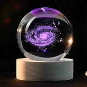 IFOLAINA 3D Galaxy Crystal Ball 2.36" Laser Engraved Glass Planet Sphere Gifts with Colorful Lighted Base Decorative Glass Ball Galaxy Model Decor Space Universe Gifts for Astronomy Lover