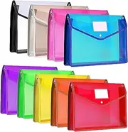 iGolife Plastic File Folder, 9 Pcs Large-Capacity Poly Envelope Expanding File Wallet Document Folder A4 Accordion File Pouch with Label Pocket and Snap Button for School Home Work Office Organization