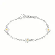 Sterling Silver 15mm - 18mm Enamel Daisy Kids Bracelet