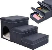 Foldable Pet Stairs - Portable 3 Step Dog Ladder with Storage Box, Non-Slip Design | Pet Climbing Steps for Bed and Sofa, Ladder
