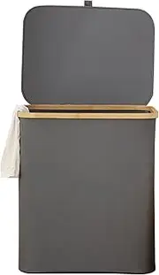Hamper with Lid - Nursery Hamper | Pull Handles Storage Organizer Basket for Blankets Clothes Bathroom College Dorm Nursery Bedroom