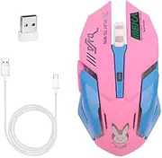 Gaming Mouse,7 Colors Backlit Optical Game Wireless Mice Ergonomic with 2400 DPI and 6 Buttons 4 Shooting with Nano Receiver for Computer/Win/Mac/Linux/Andriod/iOS,Pink.