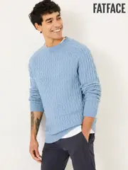 FatFace Light Blue Hinton Textured Knitted Crew Neck Jumper (E82965) | $114