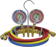 2 Way Heavy Duty Brass Manifold Gauge Set with 3 1/8 Silicone Dampened Gauges