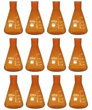 Eisco 250ml Erlenmeyer Flask, Narrow Neck - Amber Borosilicate Glass - 12 Pack