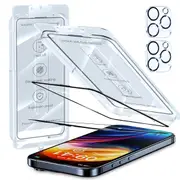 [2+2] ZUSLAB for Apple iPhone 15 Pro Screen Protector & Camera Lens Protector Protector Tempered Glass Flim with Installation Alignment Frame - Black