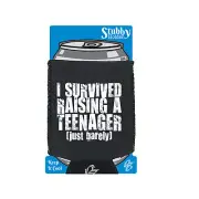 Survived Raising A Teenager - Novelty Funny Gift Stubby Holder With Base Gifts