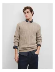 [Country Road] Textured Wool Crew Neck Knit in Light Camel