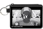 [Buckle-Down] Warner Bros. Animation Zip Around Wallet, Toonami Robot Tom Sketch Pose Black Grays, Canvas, Black, X-SMALL, Casual