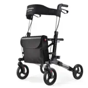 EQUIPMED Foldable Aluminium Walking Frame Rollator with Bag and Seat, Titanium