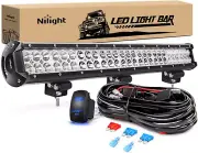 LED Light Bar 25Inch 162W Spot Flood Combo off Road 12V 5Pin Rocker Switch Wirin